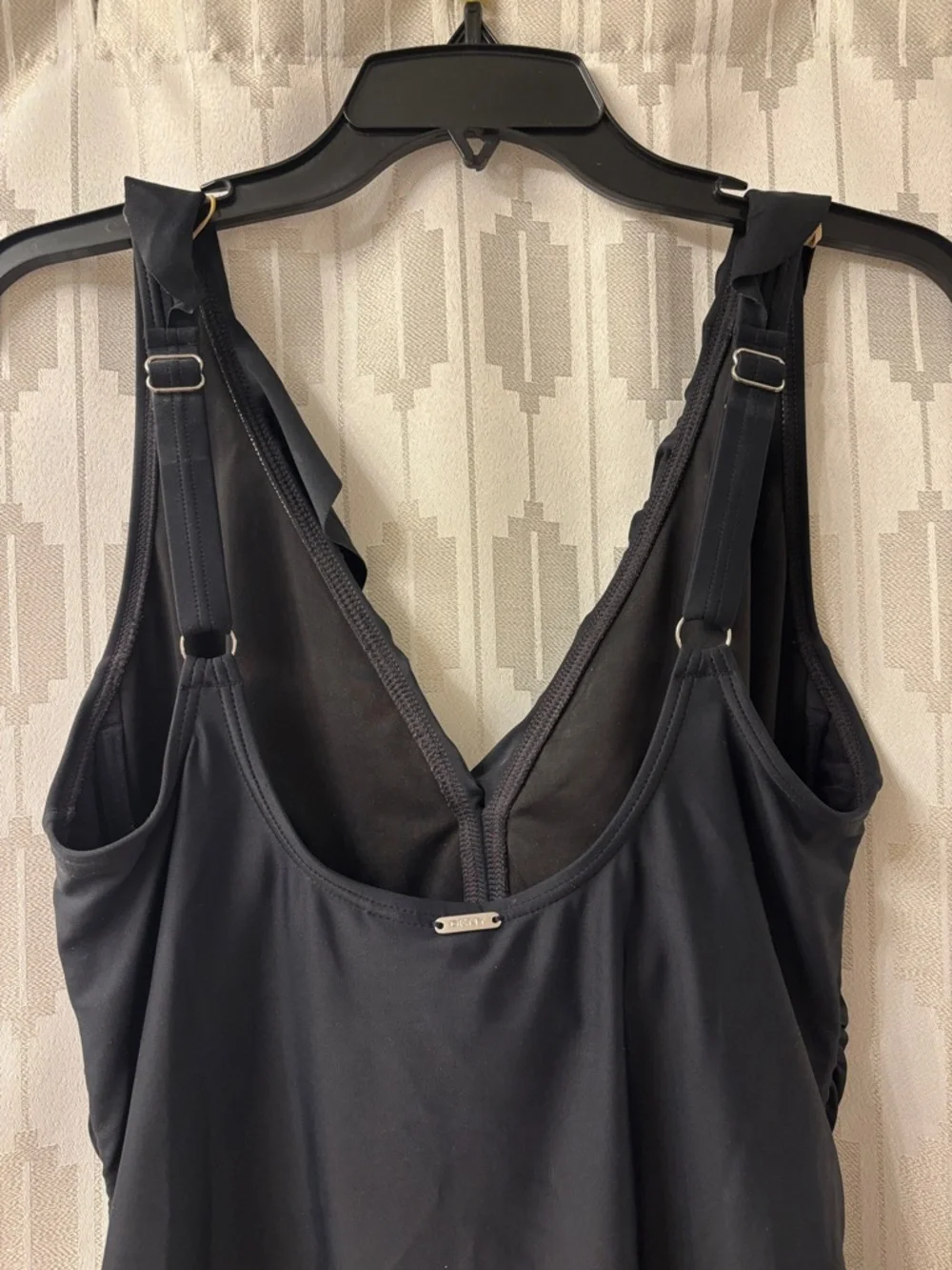 DKNY Black Ruffle V-Neck One-Piece Swimsuit - Picture 4 of 9